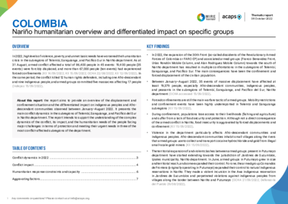 Colombia: Nariño humanitarian overview and impact on specific groups