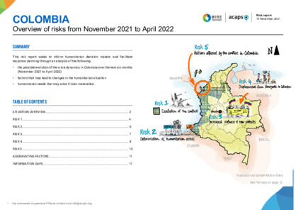 Colombia: Overview of risks from November 2021 to April 2022