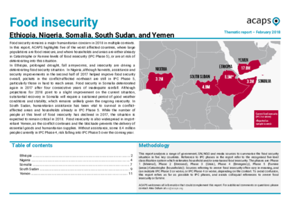 Food insecurity in: Ethiopia, Nigeria, Somalia, South Sudan, and Yemen