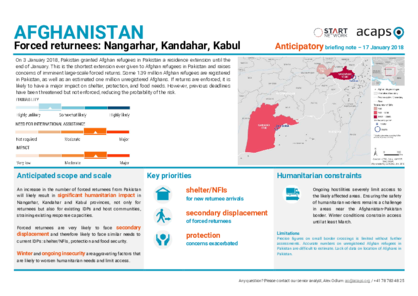 Afghanistan: Forced returnees to Nangarhar, Kandahar, Kabul