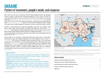 Ukraine: Movement patterns, people's needs and response