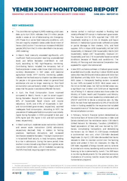 Yemen: Bimonthly update on food and nutrition security risks - issue 3