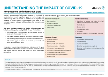 Understanding the impact of COVID-19: Key questions and info gaps