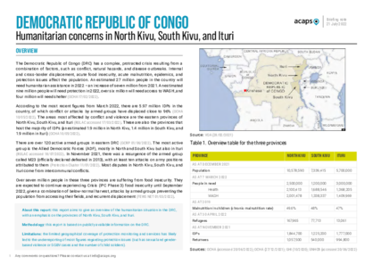 DRC: Humanitarian concerns in North Kivu, South Kivu, and Ituri