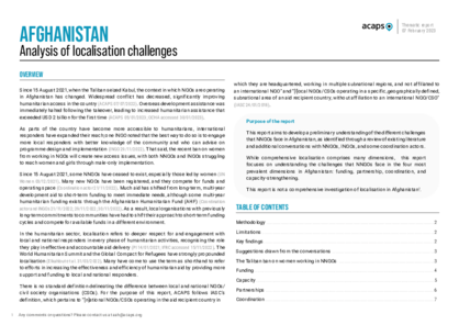 Afghanistan: analysis of localisation challenges