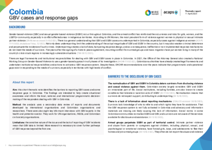 Colombia: GBV cases and response gaps