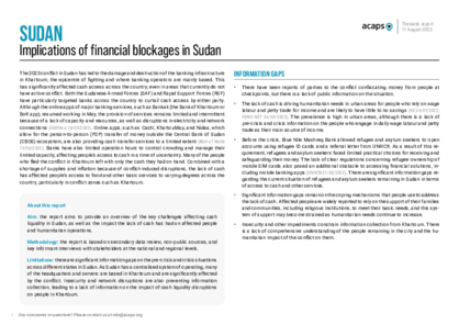 Sudan: implications of financial blockages