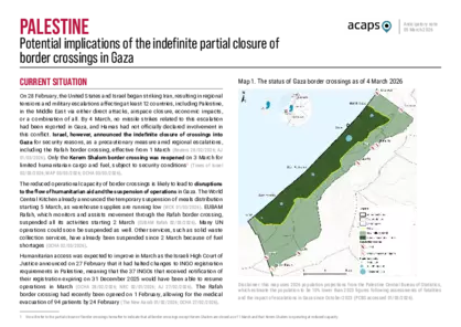 Palestine: potential implications of the indefinite partial closure of border crossings in Gaza