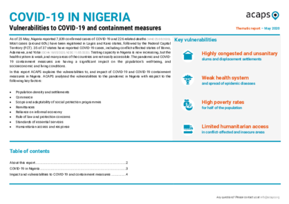 Nigeria: Vulnerabilities to COVID-19 and containment measures