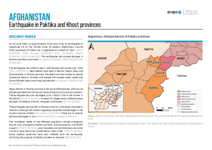 Afghanistan: Earthquake in Paktika and Khost provinces