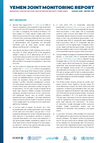Yemen: bimonthly update on food and nutrition security crisis risks - issue 10