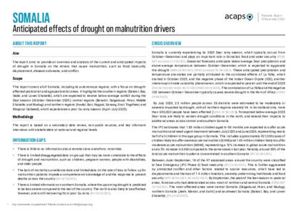 Somalia: anticipated effects of drought on malnutrition drivers