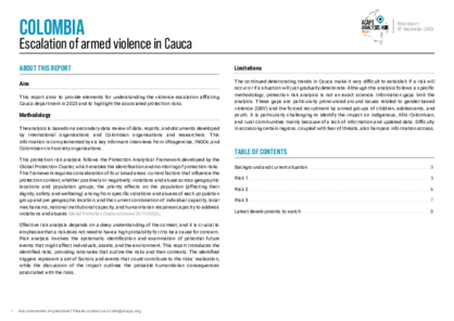 Colombia: escalation of armed violence in Cauca