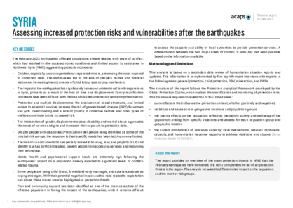 Syria: Assessing increased protection risks and vulnerabilities after the earthquakes