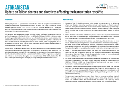 Afghanistan: update on Taliban decrees and directives affecting the humanitarian response