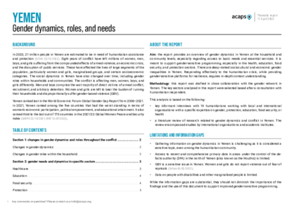 Yemen: Gender dynamics, roles, and needs