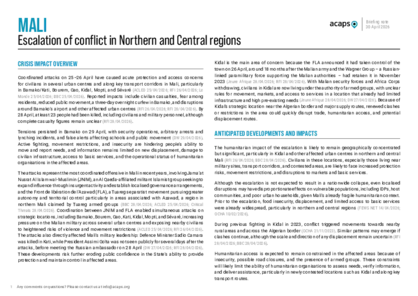 Mali: escalation of conflict in Northern and Central regions