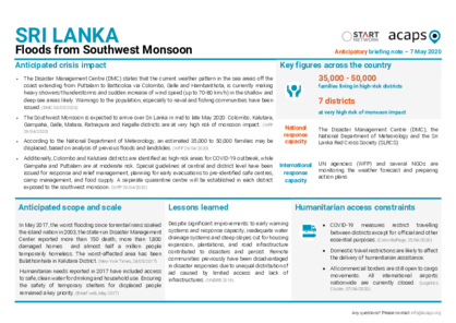 Sri Lanka: Floods from Southwest Monsoon