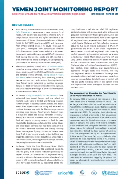 Yemen: BIMONTHLY UPDATE ON FOOD AND NUTRITION SECURITY CRISIS RISKS - Issue 13