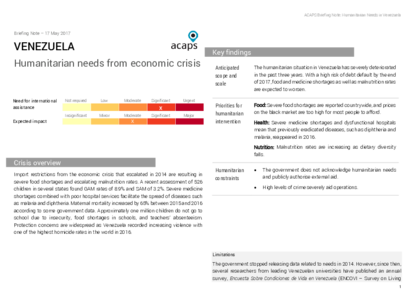 Venezuela: Humanitarian needs from economic crisis