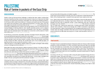 Palestine: risk of famine in pockets of the Gaza Strip