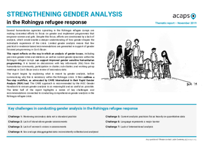 Rohingya refugee response: Strengthening gender analysis