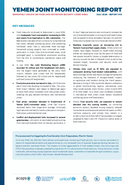Yemen: Bimonthly update on food and nutrition security crisis risks - issue 16 Yemen: Bimonthly update on food and nutrition security crisis risks - issue 16