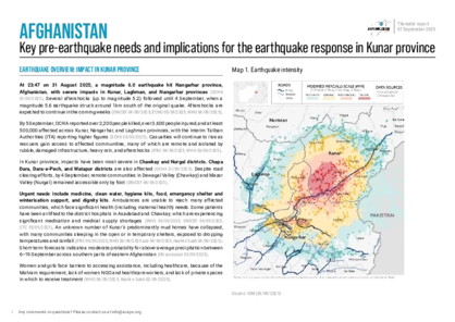Afghanistan: key pre-earthquake needs and implications for the earthquake response in Kunar province