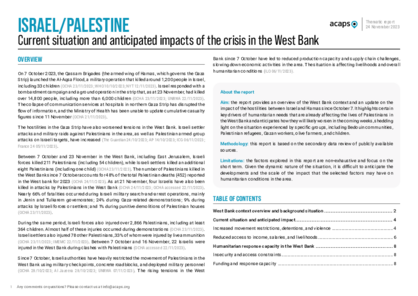 Palestine/Israel: current situation and anticipated impacts of the crisis in the West Bank