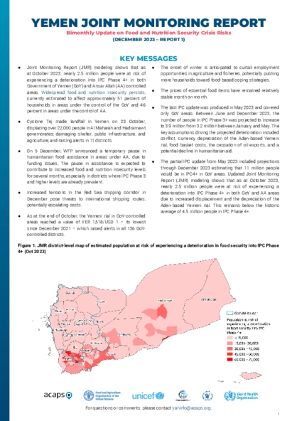Yemen: bimonthly update on food and nutrition security crisis risks - issue 1