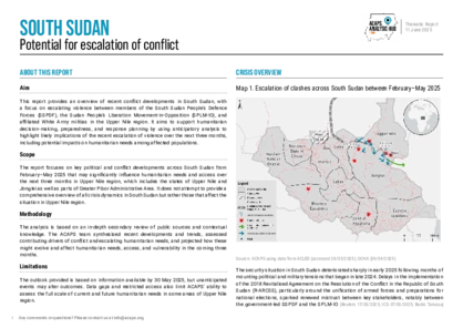 South Sudan: Potential for escalation of conflict