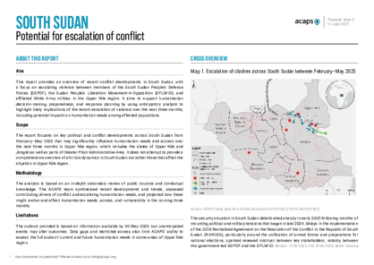 South Sudan: Potential for escalation of conflict