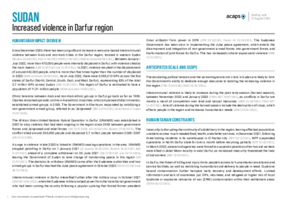 Sudan: Increased violence in Darfur Region