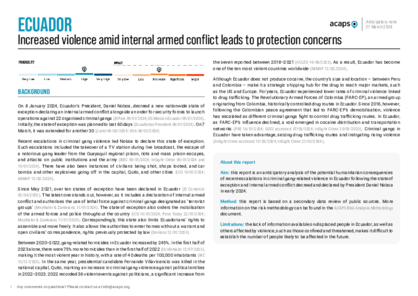Ecuador: increased violence amid internal armed conflict leads to protection concerns