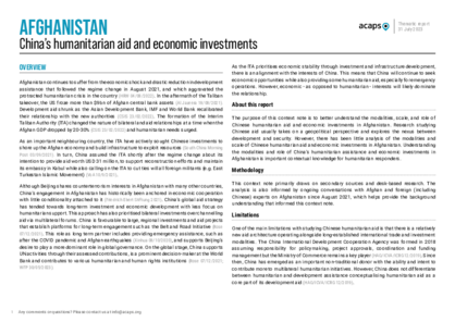 Afghanistan: China's humanitarian aid and economic investments