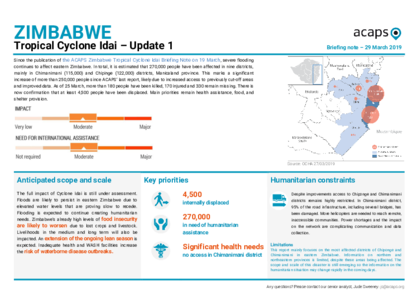 Zimbabwe: Tropical Cyclone Idai, Update I