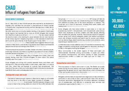 Chad: influx of refugees from Sudan