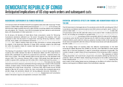 DRC: Anticipated implications of US stop-work orders and subsequent cuts