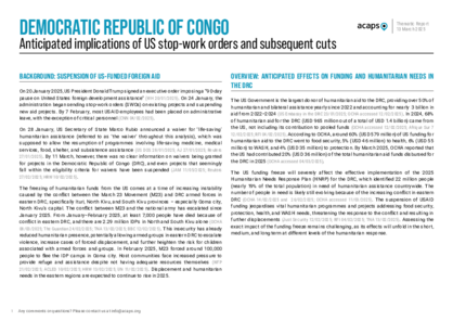 DRC: Anticipated implications of US stop-work orders and subsequent cuts