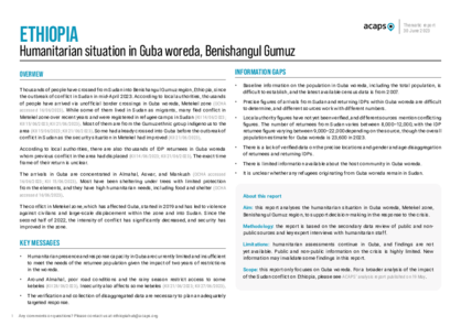 Ethiopia: Humanitarian situation in Guba woreda, Benishangul Gumuz