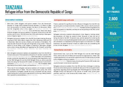 Tanzania: Refugee influx from the Democratic Republic of Congo