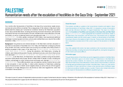 Humanitarian needs after escalation of hostilities in the Gaza Strip