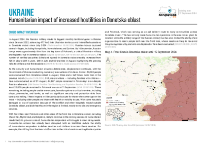Ukraine: Humanitarian impact of increased hostilities in Donetska oblast