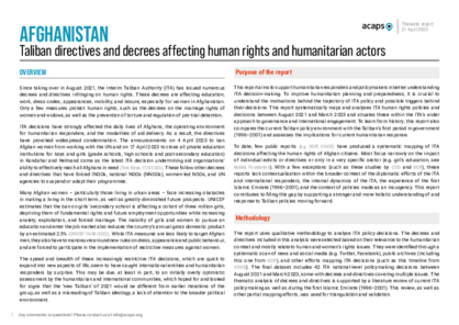 Afghanistan: Taliban directives and decrees affecting human rights and humanitarian actors