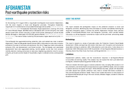 Afghanistan: Post-earthquake protection risks Afghanistan: Post-earthquake protection risks