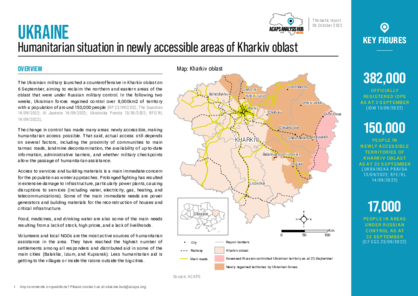 Ukraine: Humanitarian situation in newly accessible areas of Kharkiv oblast