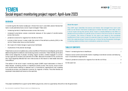Yemen: Social impact monitoring project report: April–June 2023