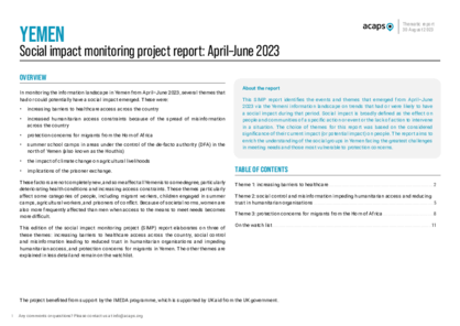 Yemen: Social impact monitoring project report: April–June 2023