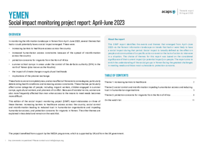 Yemen: Social impact monitoring project report: April–June 2023