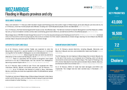 Mozambique: flooding in Maputo province and city